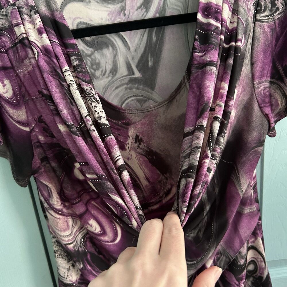 Y2K Dressbarn Womens Purple‎ Black Draped Blouse Top Med Fairygrunge Whimsigoth - Picture 4 of 10